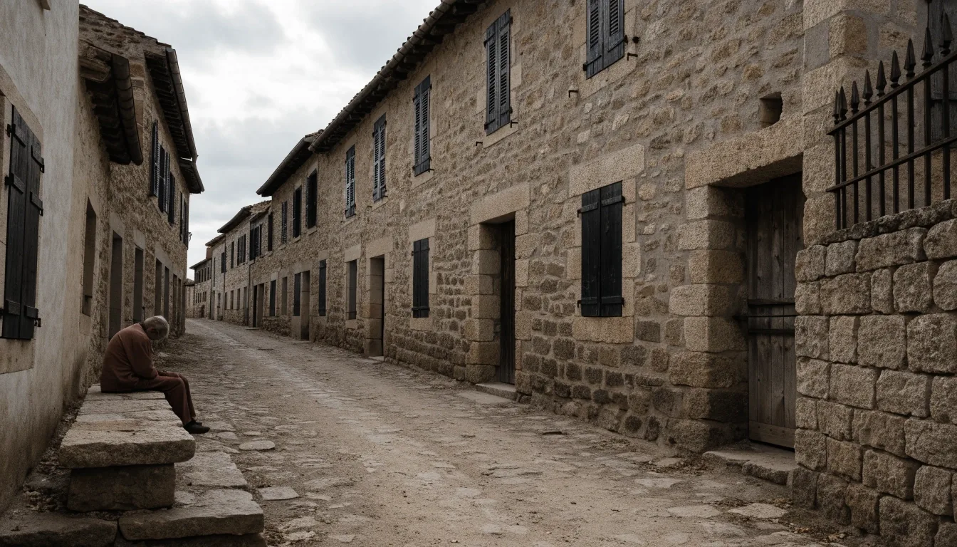 Camino rural de muros de piedra seca con una figura al fondo